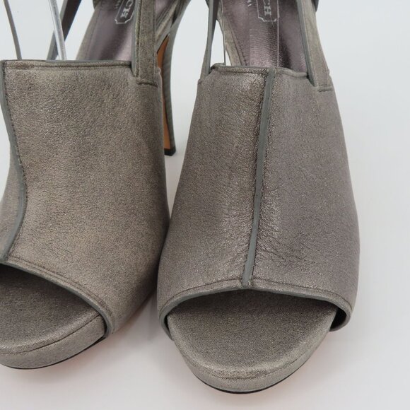 Coach ASHTON Women 9 Shimmer Gray Leather Peep Toe Platform Stiletto Heels Shoes - Picture 4 of 15
